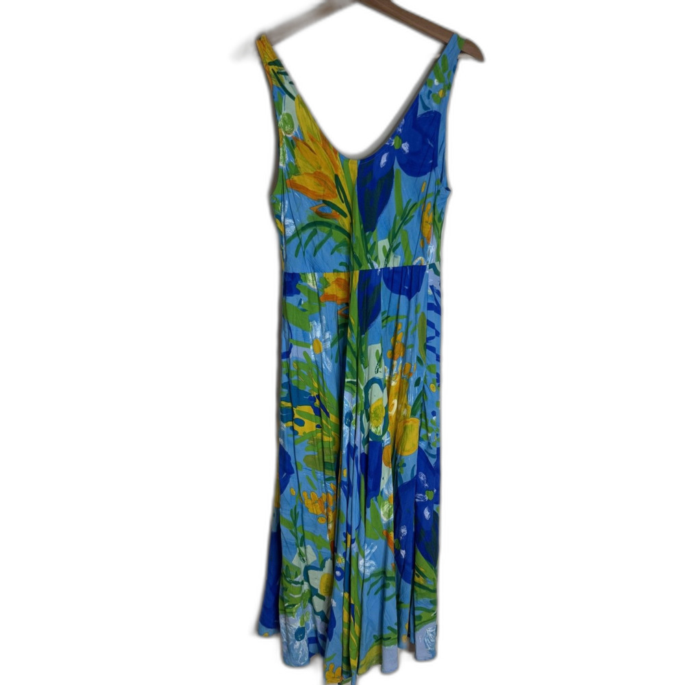 Jams World Dress Womens Large Blue Wonderland Floral Hawaiian Boho Sundress - Picture 10 of 11